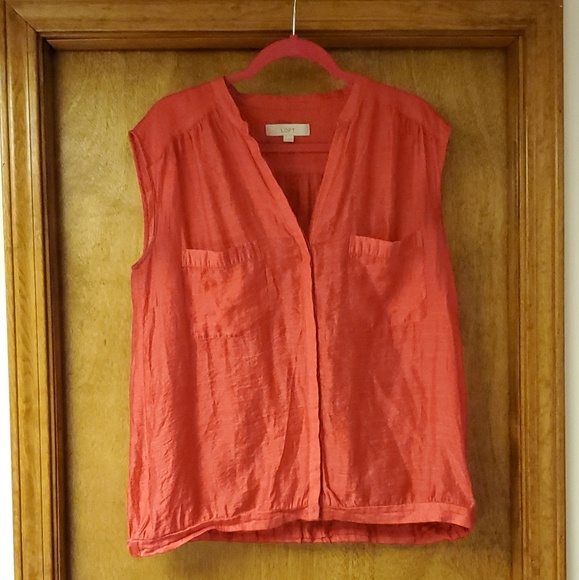 LOFT Pink Sleeveless Button-Down Top - Picture 1 of 3